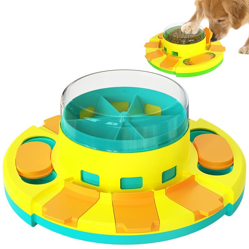 Dog training toy with sound ball and treat feeding puzzle
