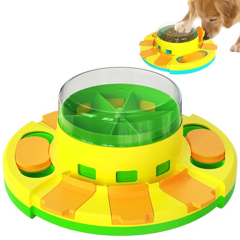Dog training toy with sound ball and treat feeding puzzle