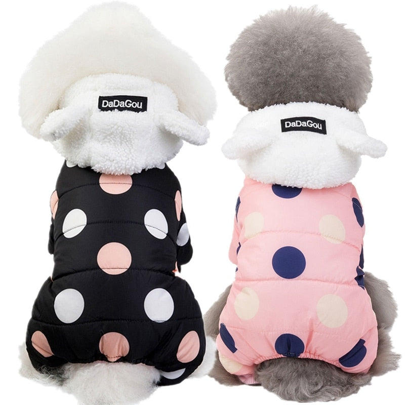 Warm winter hoodie coat for small dogs thick cotton polka dot