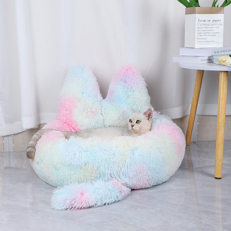 Round plush cat and dog house cozy all-season bed