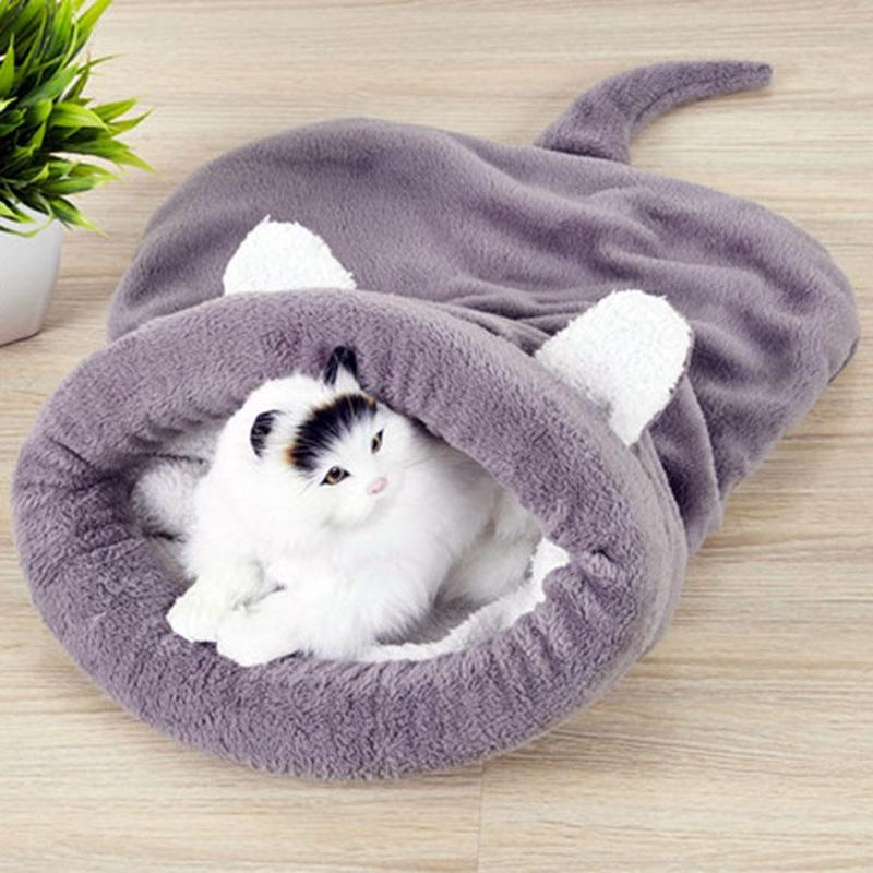 Warm coral fleece sleeping bag bed for cats and small dogs
