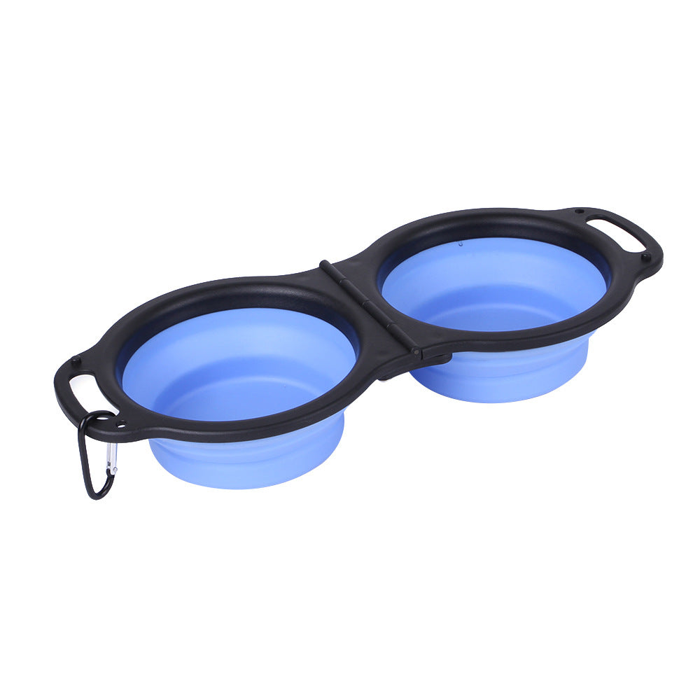 Portable folding silicone double bowl for dogs and pets