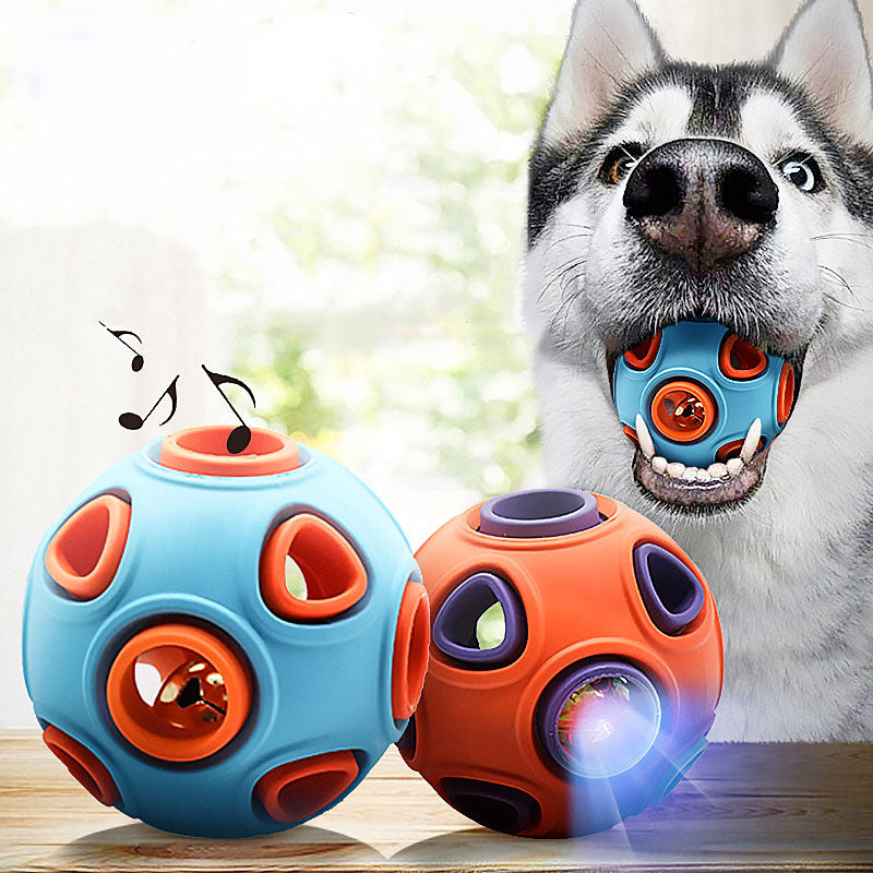 Interactive dog chew ball that dispenses treats and fun
