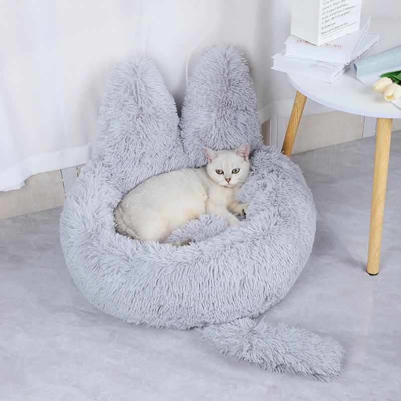 Round plush cat and dog house cozy all-season bed
