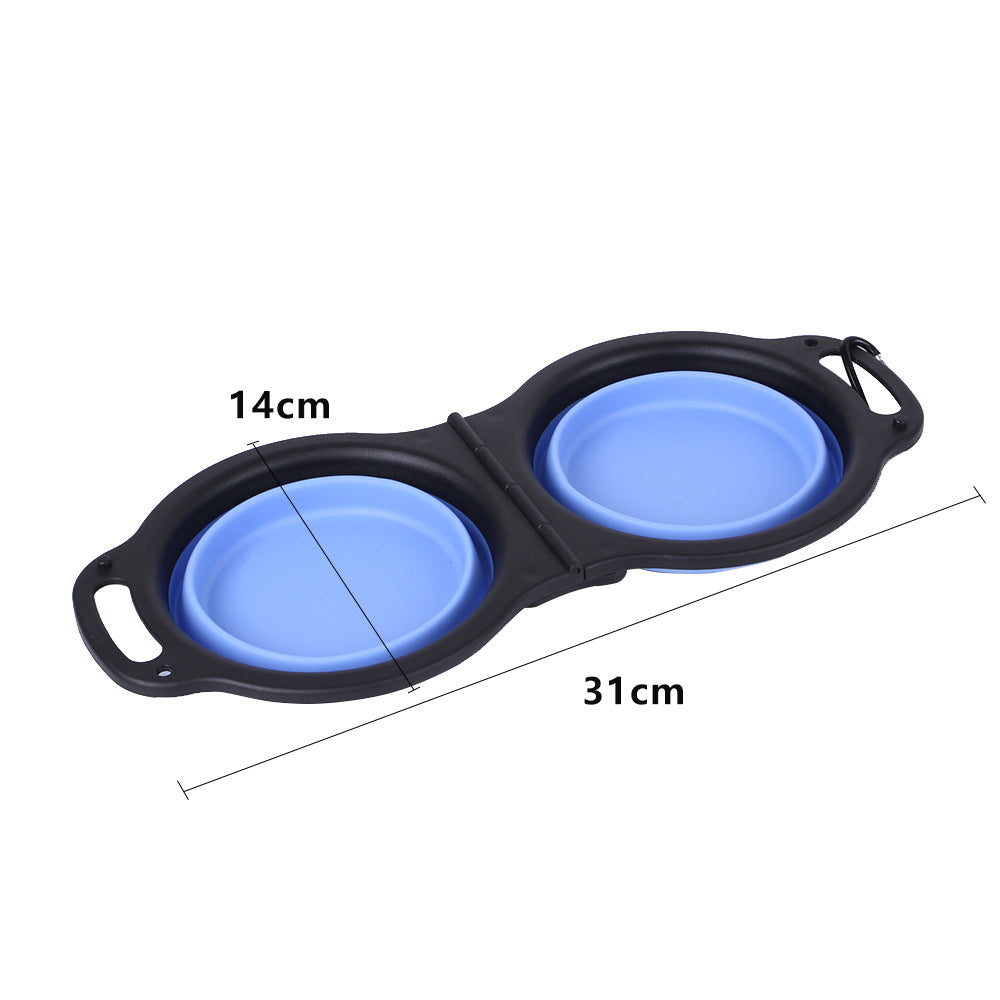 Portable folding silicone double bowl for dogs and pets