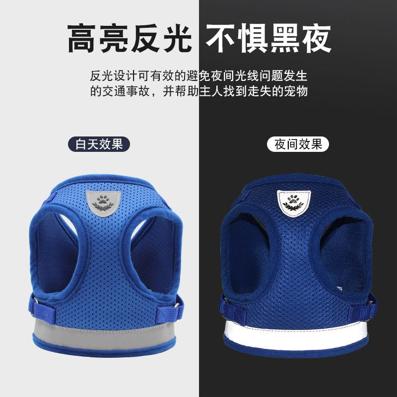 Reflective breathable dog chest strap leash for comfortable walks