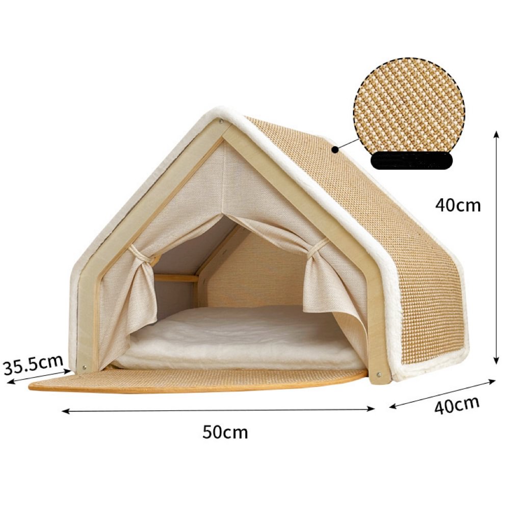 Wooden Cat Scratching House with Scratch Pads