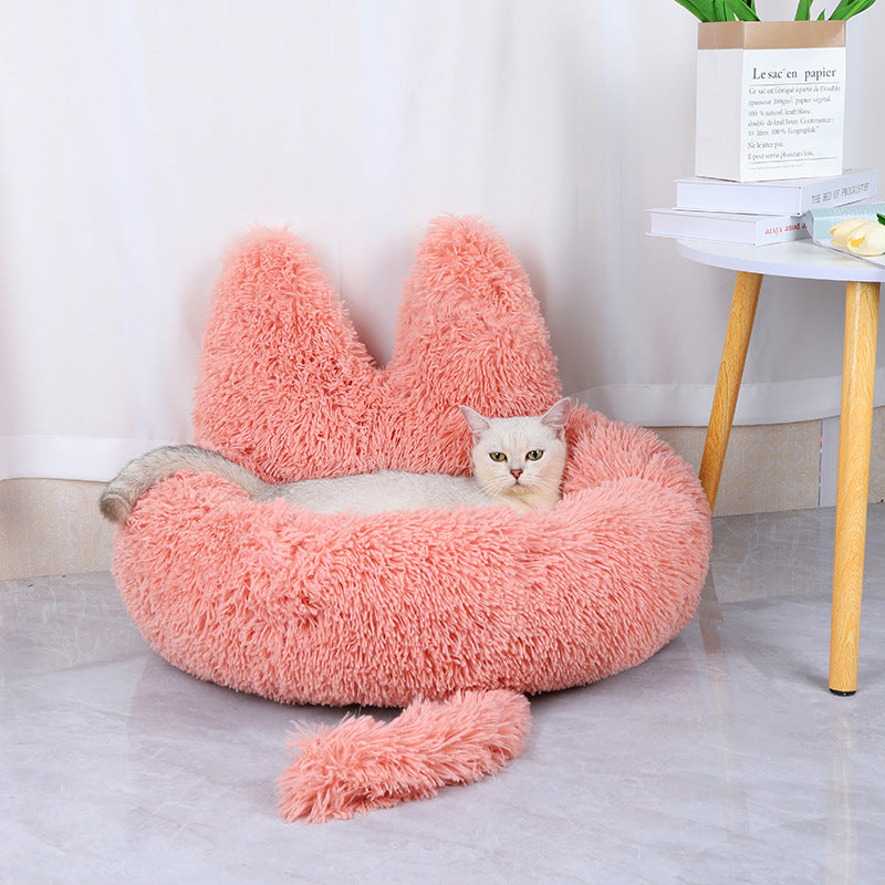 Round plush cat and dog house cozy all-season bed