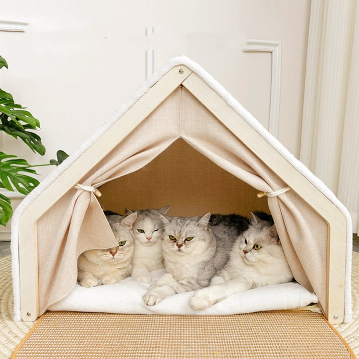 Wooden Cat Scratching House with Scratch Pads