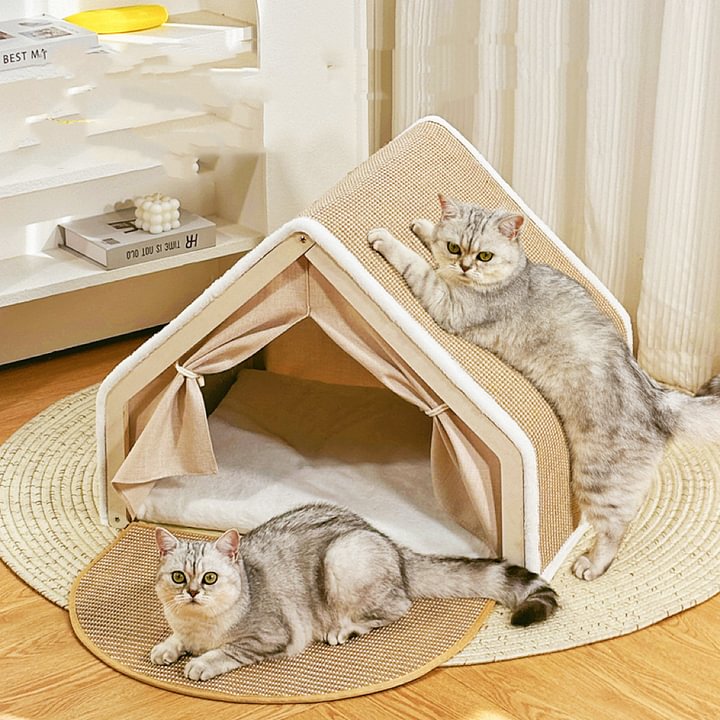 Wooden Cat Scratching House with Scratch Pads