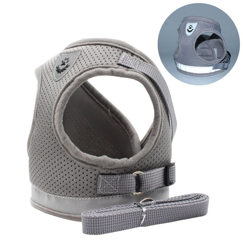 Reflective breathable dog chest strap leash for comfortable walks