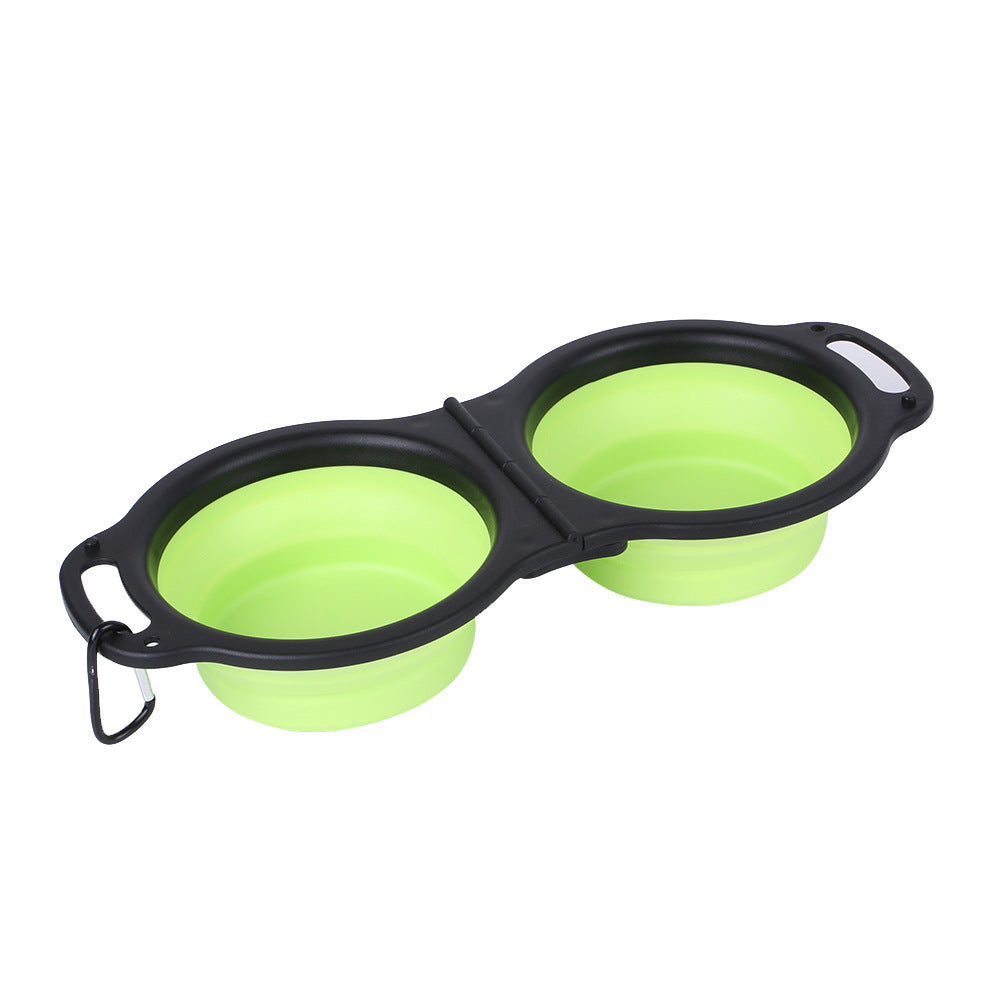 Portable folding silicone double bowl for dogs and pets