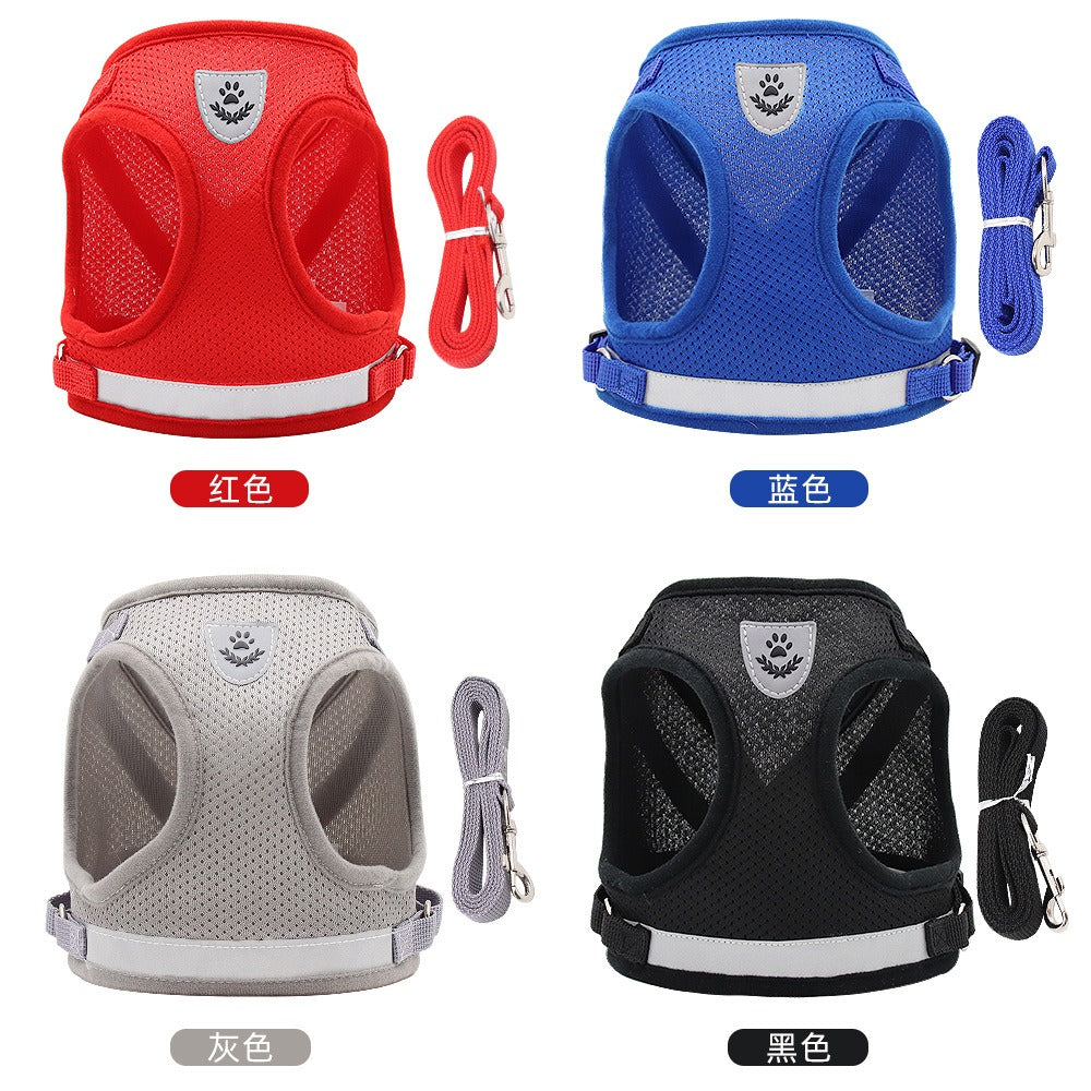 Reflective breathable dog chest strap leash for comfortable walks