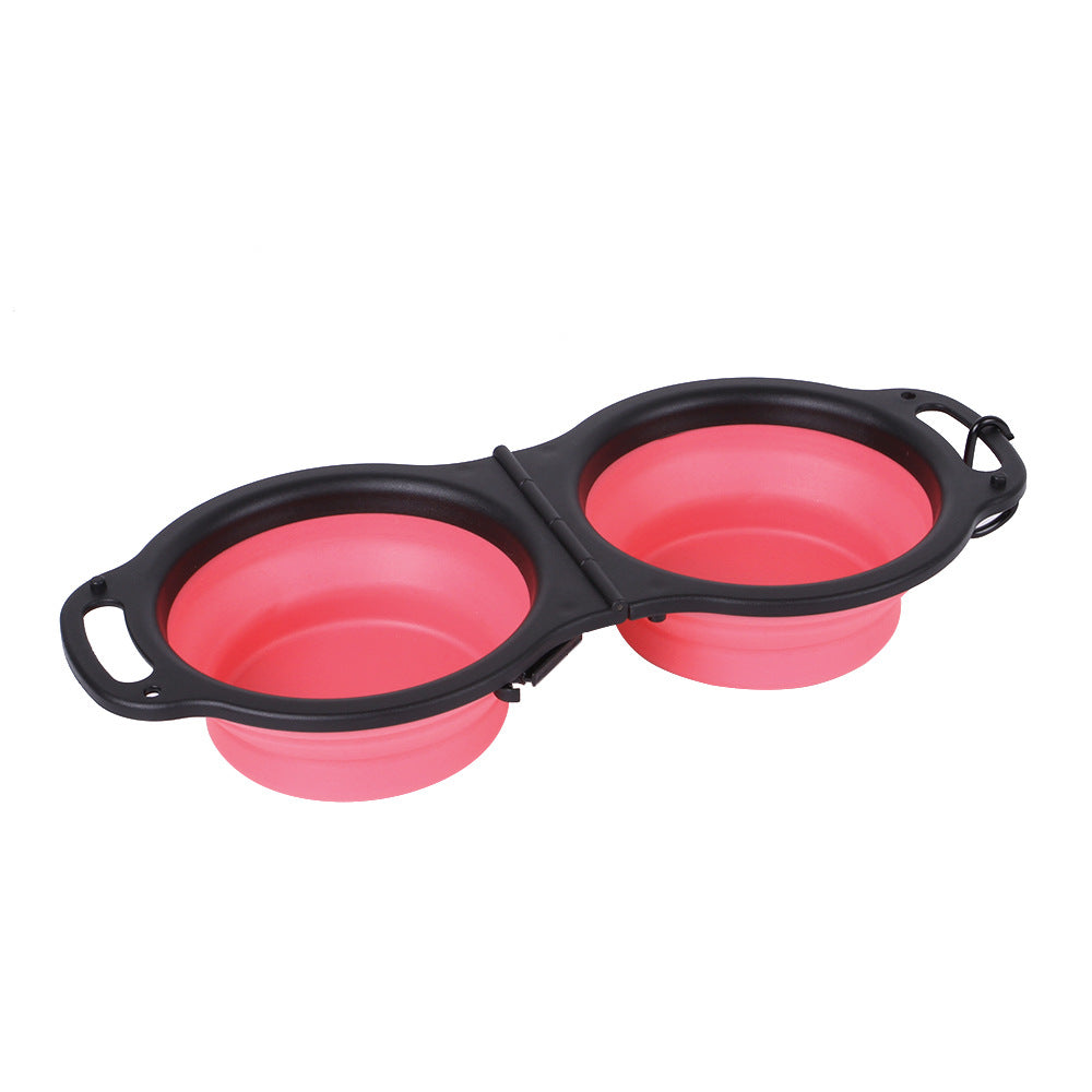 Portable folding silicone double bowl for dogs and pets