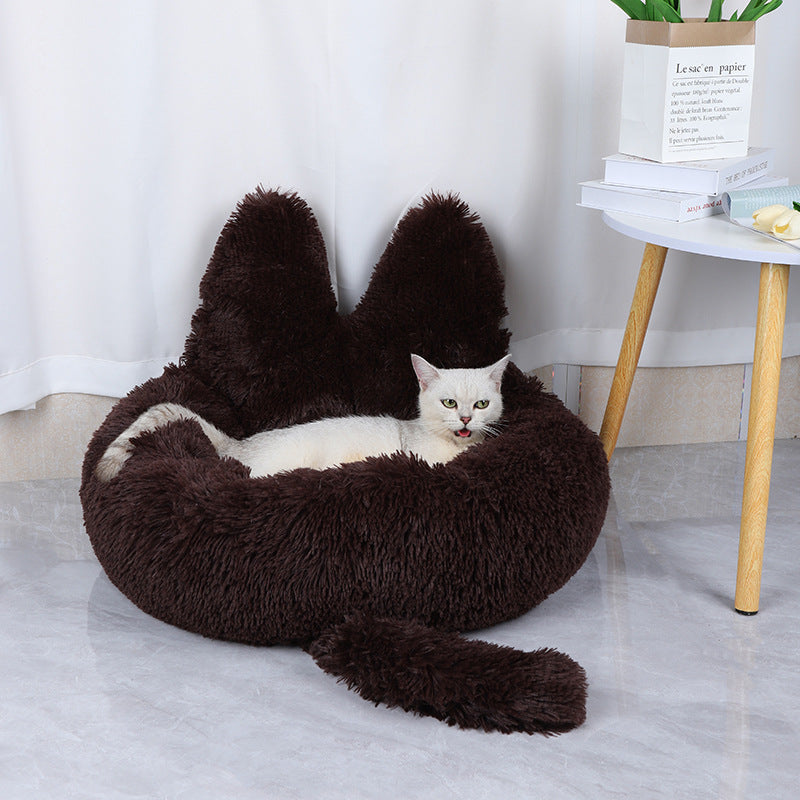 Round plush cat and dog house cozy all-season bed