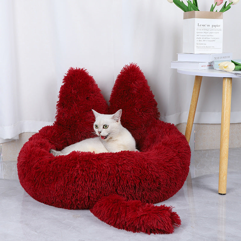 Round plush cat and dog house cozy all-season bed