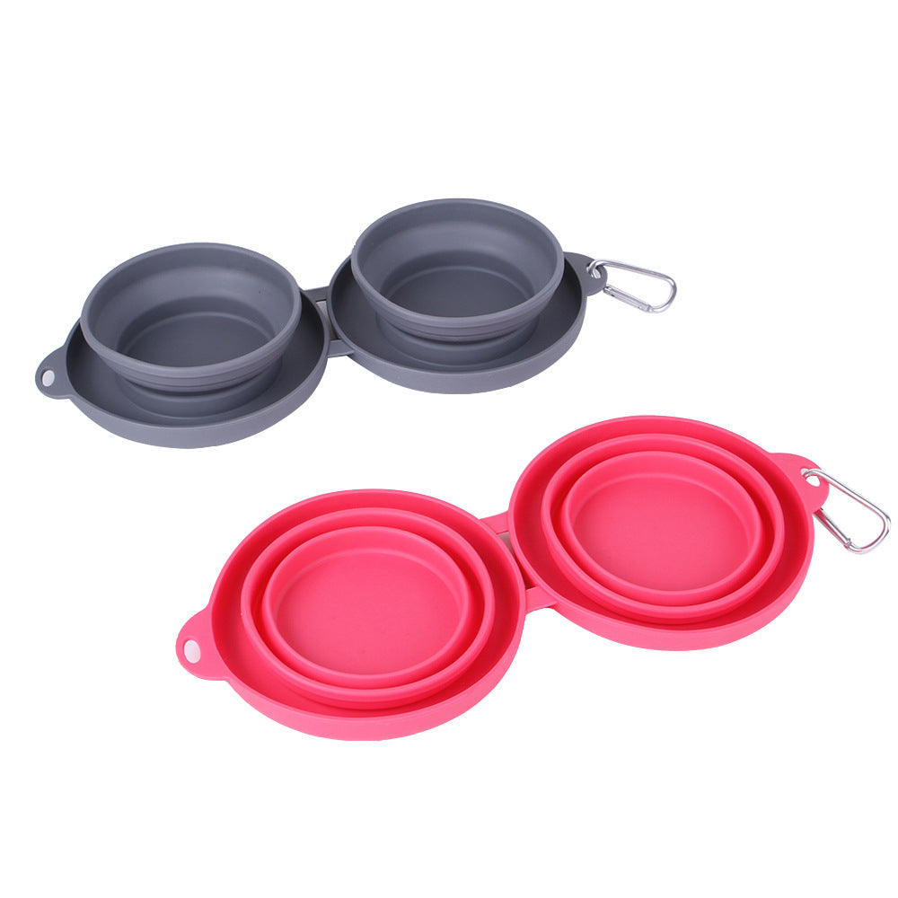 Folding silicone double pet bowl portable for dogs and cats