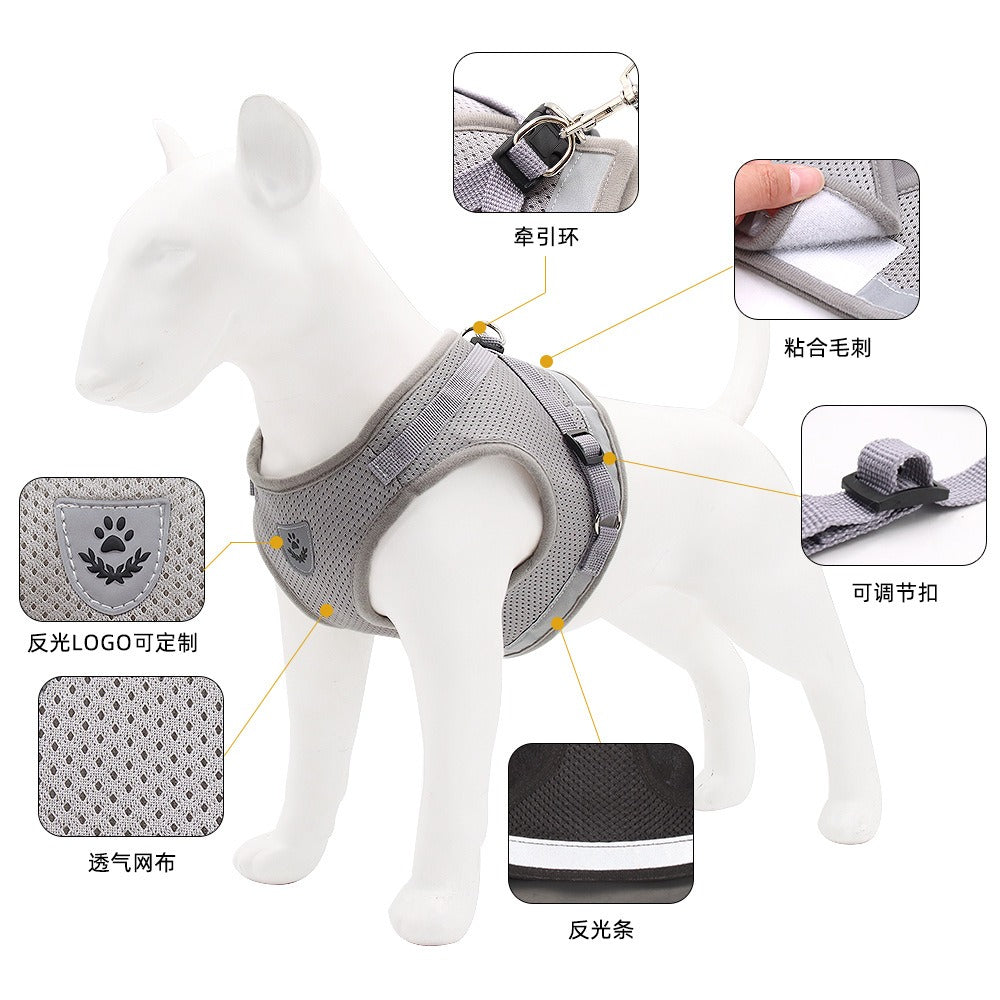 Reflective breathable dog chest strap leash for comfortable walks