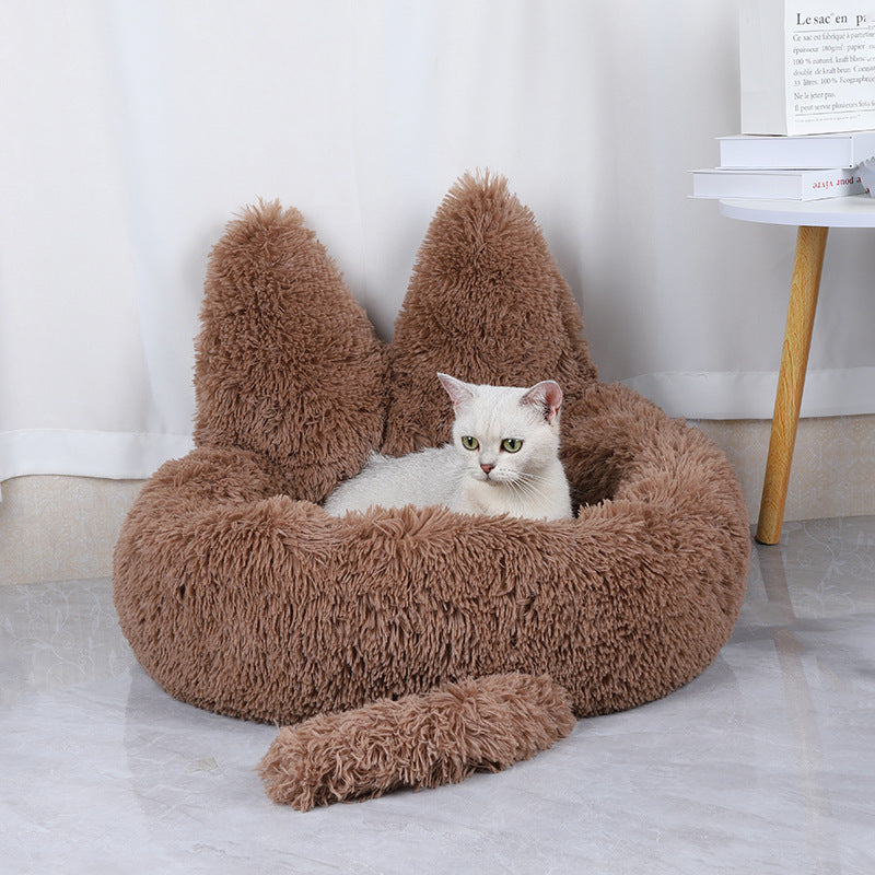 Round plush cat and dog house cozy all-season bed