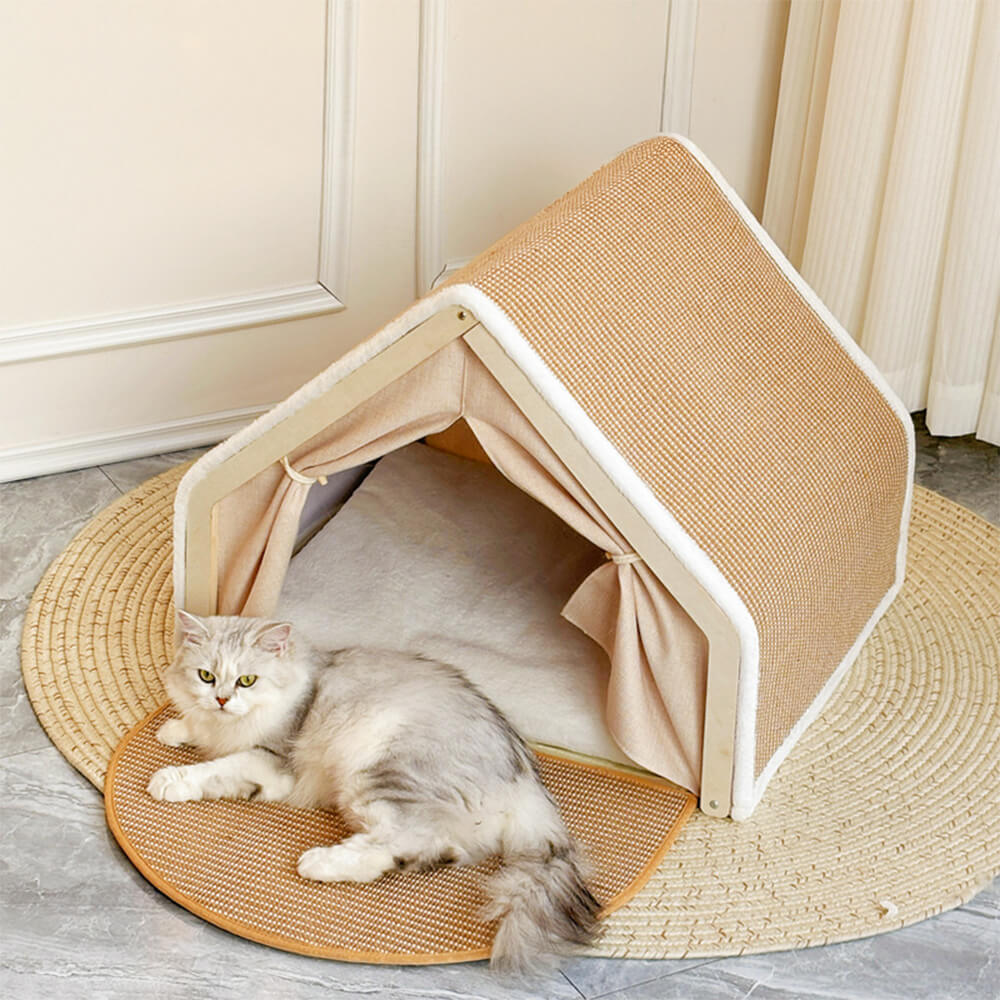 Wooden Cat Scratching House with Scratch Pads