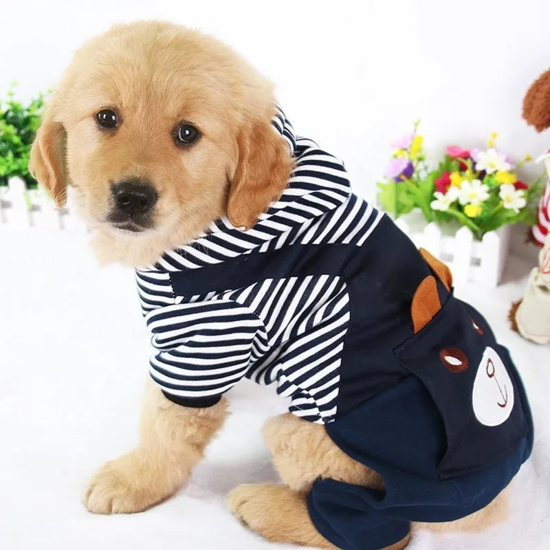 Warm striped pet hoodie for dogs soft and stylish winter outfit