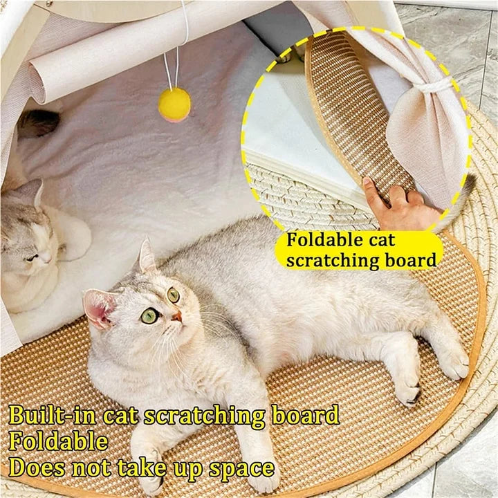 Wooden Cat Scratching House with Scratch Pads